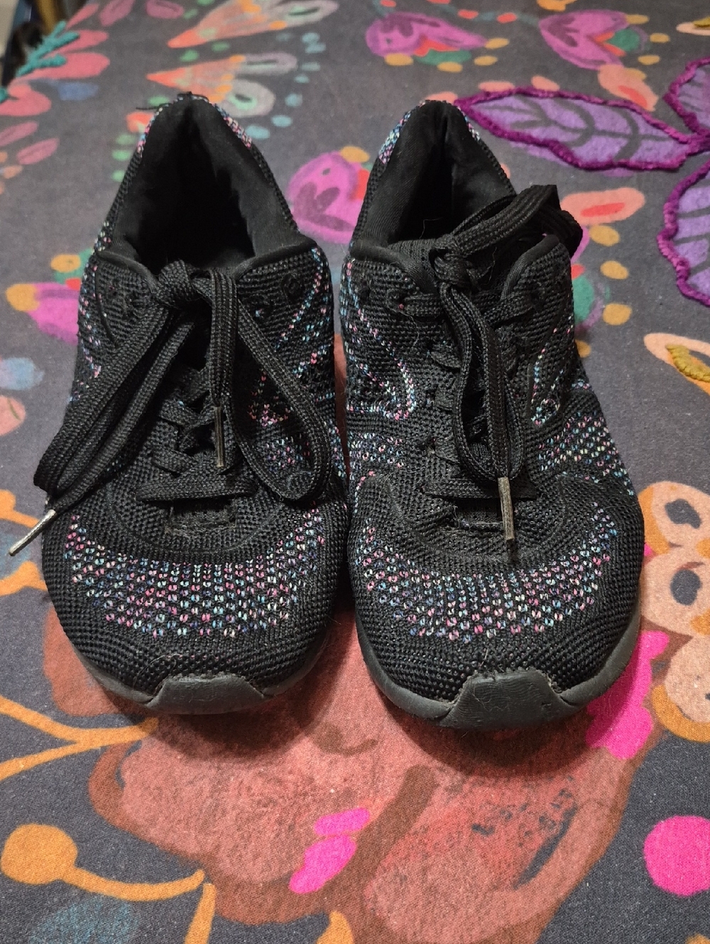 Black Knit Lace-Up Sneakers with Multicolor  Threading